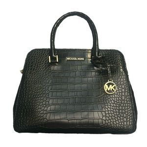 Michael Kors Houston Medium Double Zip Crossgrain Embossed Leather Satchel